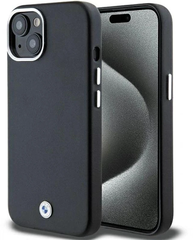 Dėklas BMW BMHMP15S23PUFWK Apple iPhone 15 / 14 / 13 6.1″ juodos spalvos Signature Wrapped Metal MagSafe