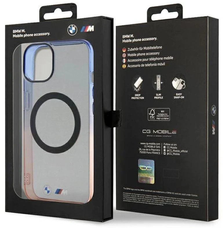 BMW BMHMP14MHTGE Apple iPhone 14 Plus 15 Plus 6.7″ dėklas pilkas kietas dėklas Gradient Bumper MagSafe