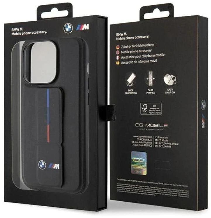 Dėklas BMW BMHCP15L22GSLK Apple iPhone 15 Pro 6.1″ juodos spalvos kietas dėklas Grip Hot Stamp