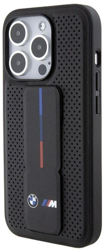 BMW Grip Stand Smooth & Perforated dėklas iPhone 15 Pro - juodas