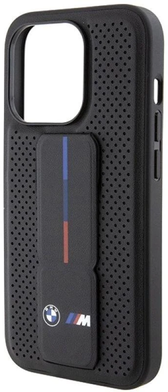 BMW Grip Stand Smooth & Perforated dėklas iPhone 15 Pro - juodas
