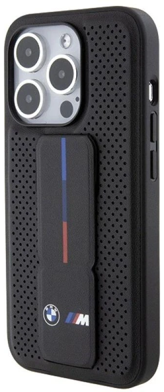 BMW Grip Stand Smooth & Perforated dėklas iPhone 15 Pro - juodas
