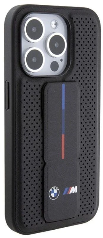 BMW Grip Stand Smooth & Perforated dėklas iPhone 15 Pro - juodas