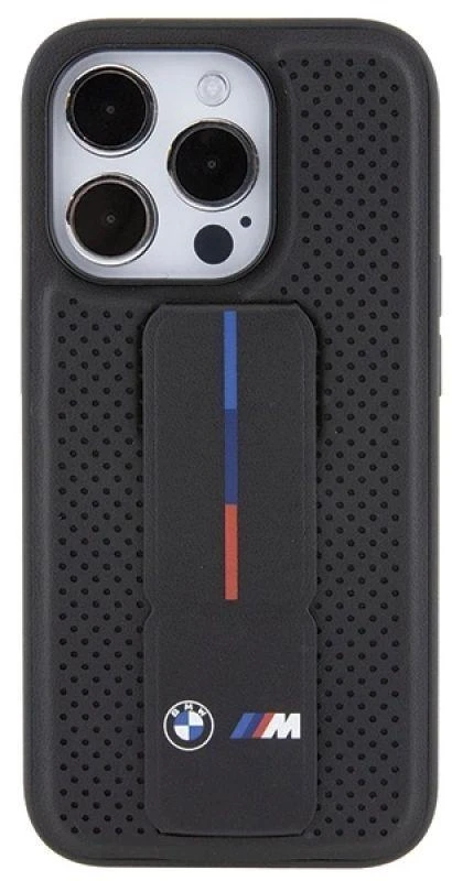 BMW Grip Stand Smooth & Perforated dėklas iPhone 15 Pro - juodas