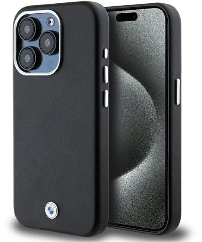 Dėklas BMW BMHMP15L23PUFWK Apple iPhone 15 Pro 6.1″ juodos spalvos Signature Wrapped Metal MagSafe