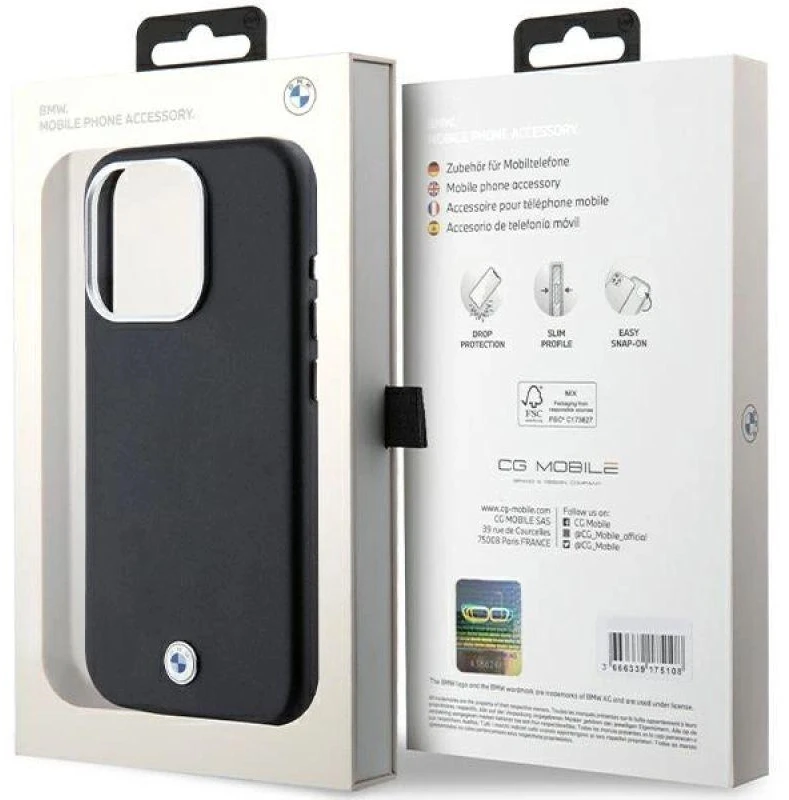 Dėklas BMW BMHMP15L23PUFWK Apple iPhone 15 Pro 6.1″ juodos spalvos Signature Wrapped Metal MagSafe
