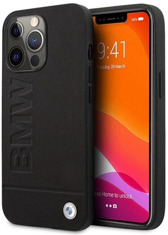 BMW BMHMP14XSLLBK Apple iPhone 14 Pro Max 6,7″ juodos spalvos kietas dėklas Signature Logo Imprint Magsafe