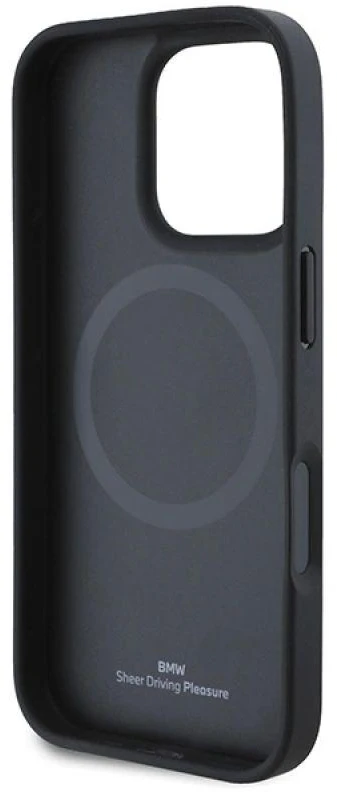 BMW BMHMP16X23RDDK Apple iPhone 16 Pro Max 6.9″ juodos spalvos kietas dėklas Sign Leather Diamond Metal Logo MagSa