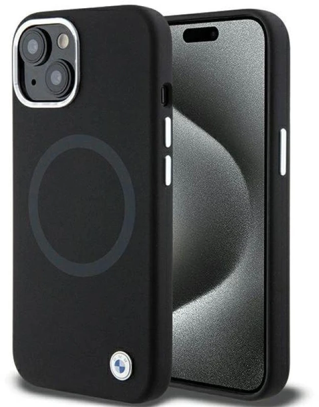 Dėklas BMW BMHMP15SSILBK2 Apple iPhone 15 14 13 6.1″ juodos spalvos Signature Liquid Silicone MagSafe