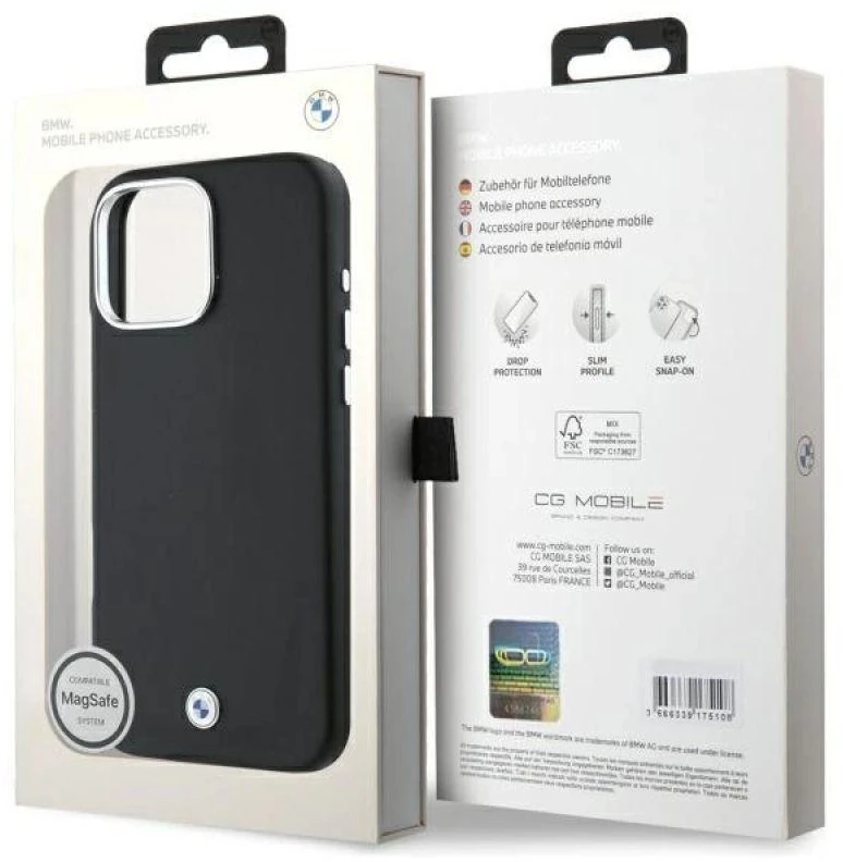 BMW BMHMP16X23 PUFWK Apple iPhone 16 Pro Max 6.9″ juodos spalvos kietas dėklas Sign Full Wrapped Metal MagSafe