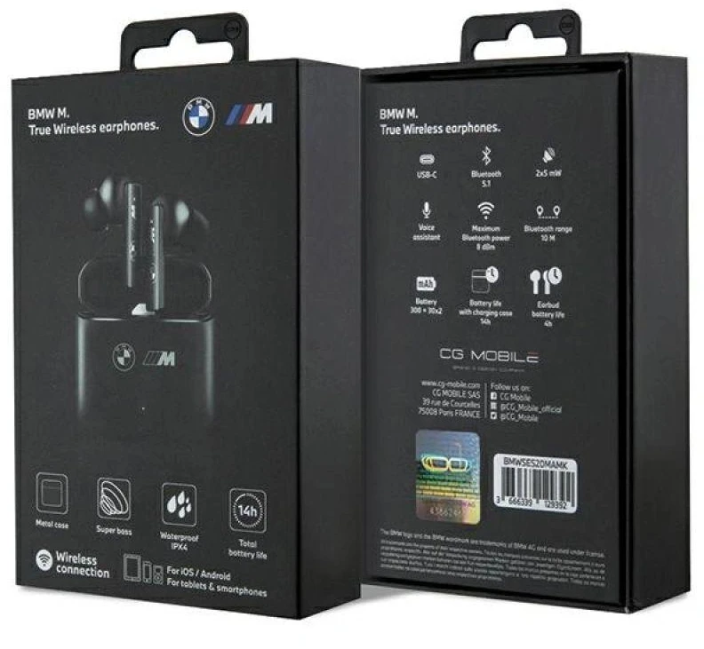 BMW Bluetooth ausinės BMWSES20MAMK TWS + docking station juodos spalvos M Collection
