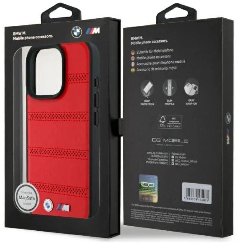 Dėklas BMW BMHMP16X23PUSPR Apple iPhone 16 Pro Max 6.9" raudona/raudona M perforuota ir susiūta linija MagSafe