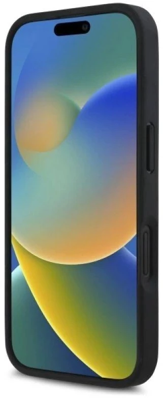 BMW BMHCP16SGSPCCK Apple iPhone 16 6.1″ juodos spalvos kietas dėklas M Grip Stand Smooth and Carbon