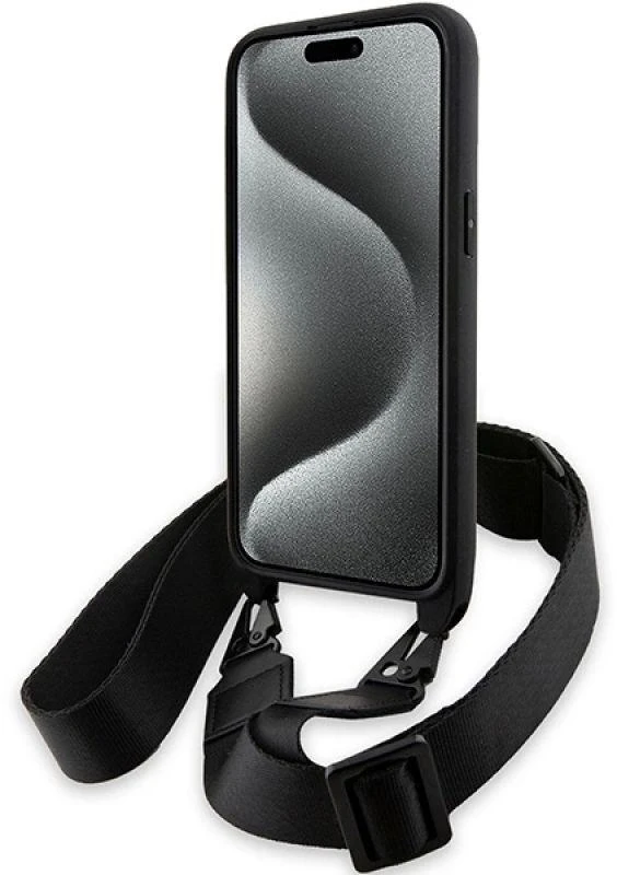 Dėklas BMW BMHCP15L23PSVTK Apple iPhone 15 Pro 6.1″ juodos spalvos hardcase M Edition Carbon Tricolor Lines & Strap