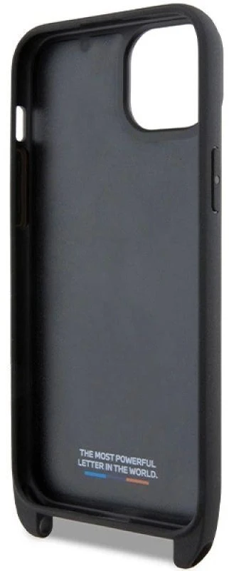 Dėklas BMW BMHCP15S23PSCCK Apple iPhone 15 / 14 / 13 6.1″ juodos spalvos hardcase M Edition Carbon Stripe & Strap