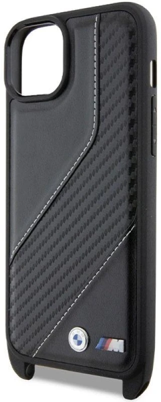 Dėklas BMW BMHCP15S23PSCCK Apple iPhone 15 / 14 / 13 6.1″ juodos spalvos hardcase M Edition Carbon Stripe & Strap