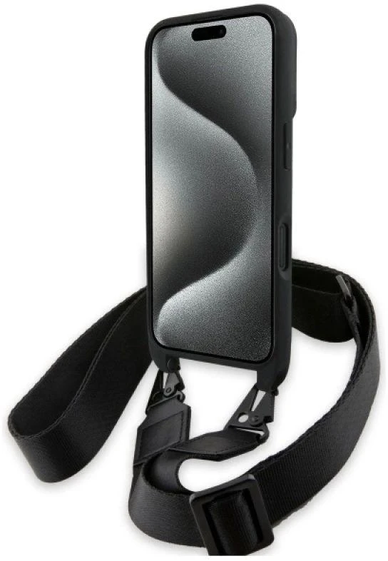 Dėklas BMW BMHCP16M23PSCCK Apple iPhone 16 Plus 6.7″ juodos spalvos hardcase M Edition Carbon Stripe & Strap