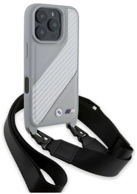 BMW BMHCP16X23PSCCG Apple iPhone 16 Pro Max 6.9" pilkas kietas dėklas M Edition Carbon Stripe & Strap