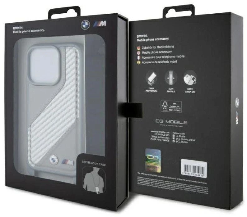 BMW BMHCP16X23PSCCG Apple iPhone 16 Pro Max 6.9" pilkas kietas dėklas M Edition Carbon Stripe & Strap