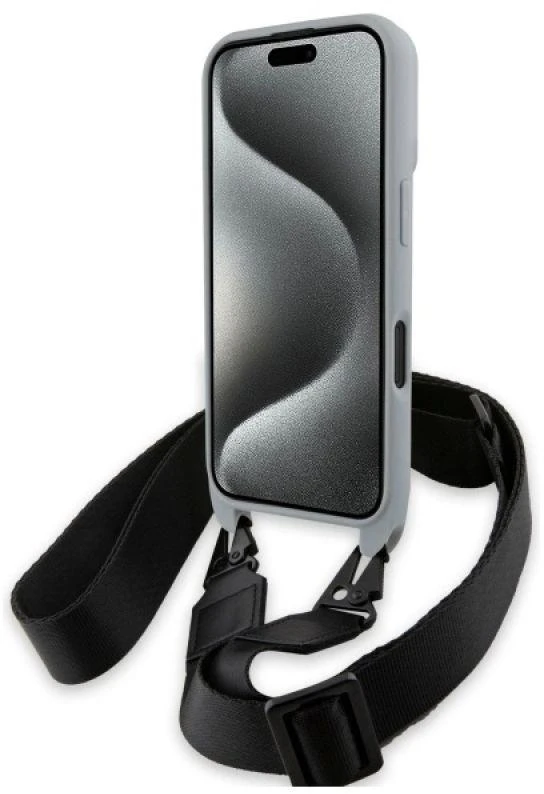 BMW BMHCP16S23PSCCG Apple iPhone 16 6.1 pilkas kietas dėklas M Edition anglies pluošto juostele ir dirželiu
