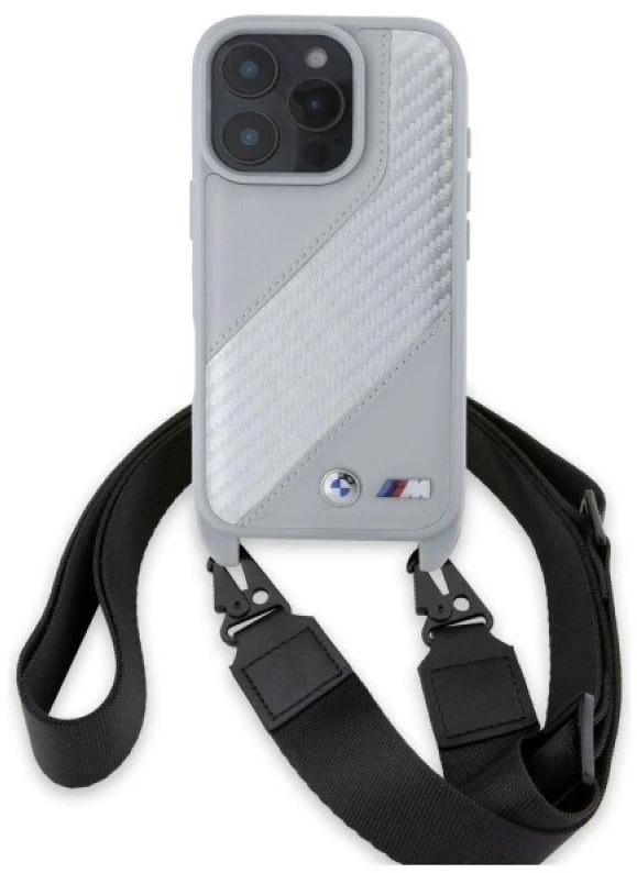 BMW BMHCP16X23PSCCG Apple iPhone 16 Pro Max 6.9" pilkas kietas dėklas M Edition Carbon Stripe & Strap