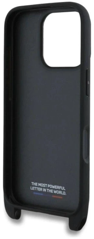 Dėklas BMW BMHCP16L23PSVTK Apple iPhone 16 Pro 6.3″ juodos spalvos hardcase M Edition Carbon Tricolor Lines & Strap
