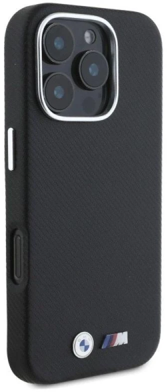 BMW BMHCP16X23 PUFWKEV Apple iPhone 16 Pro Max 6.9″ juodos spalvos kietas dėklas M Edition Kevlar wrapped metal