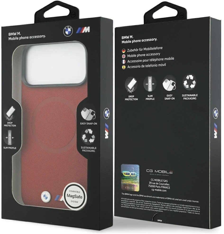 BMW M FW Metal Logo MagSafe dėklas skirtas Apple iPhone 17 Pro Max Raudona