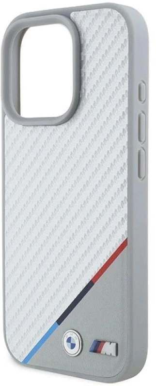 BMW BMHMP16L23 PUDTS Apple iPhone 16 Pro 6.3″ pilkas kietas dėklas M Carbon Tricolor Line MagSafe