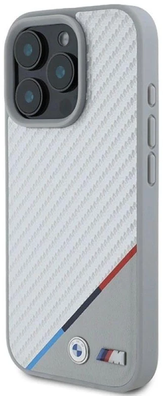 BMW BMHMP16L23 PUDTS Apple iPhone 16 Pro 6.3″ pilkas kietas dėklas M Carbon Tricolor Line MagSafe