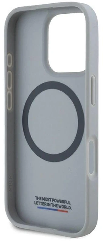 BMW BMHMP16L23 PUDTS Apple iPhone 16 Pro 6.3″ pilkas kietas dėklas M Carbon Tricolor Line MagSafe