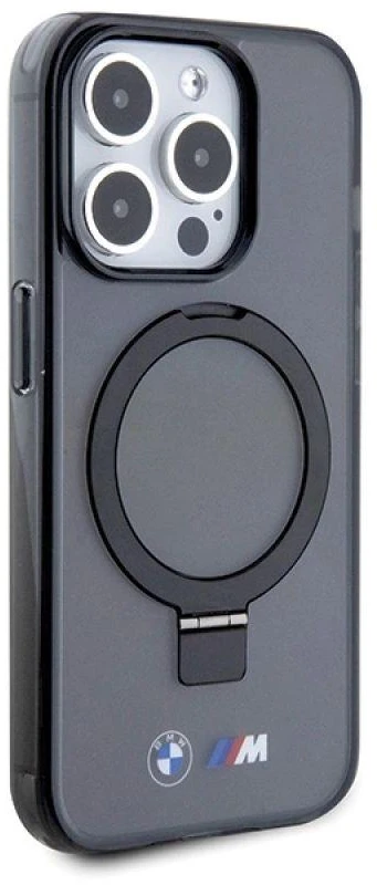 Dėklas BMW BMHMP15LURSK Apple iPhone 15 Pro 6.1″ juodos spalvos kietas dėklas Ring Stand M Collection MagSafe