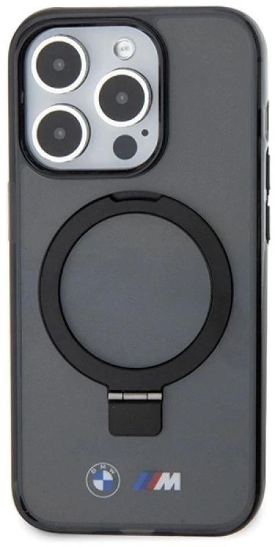 Dėklas BMW BMHMP15LURSK Apple iPhone 15 Pro 6.1″ juodos spalvos kietas dėklas Ring Stand M Collection MagSafe