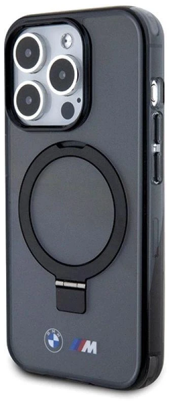 Dėklas BMW BMHMP15LURSK Apple iPhone 15 Pro 6.1″ juodos spalvos kietas dėklas Ring Stand M Collection MagSafe