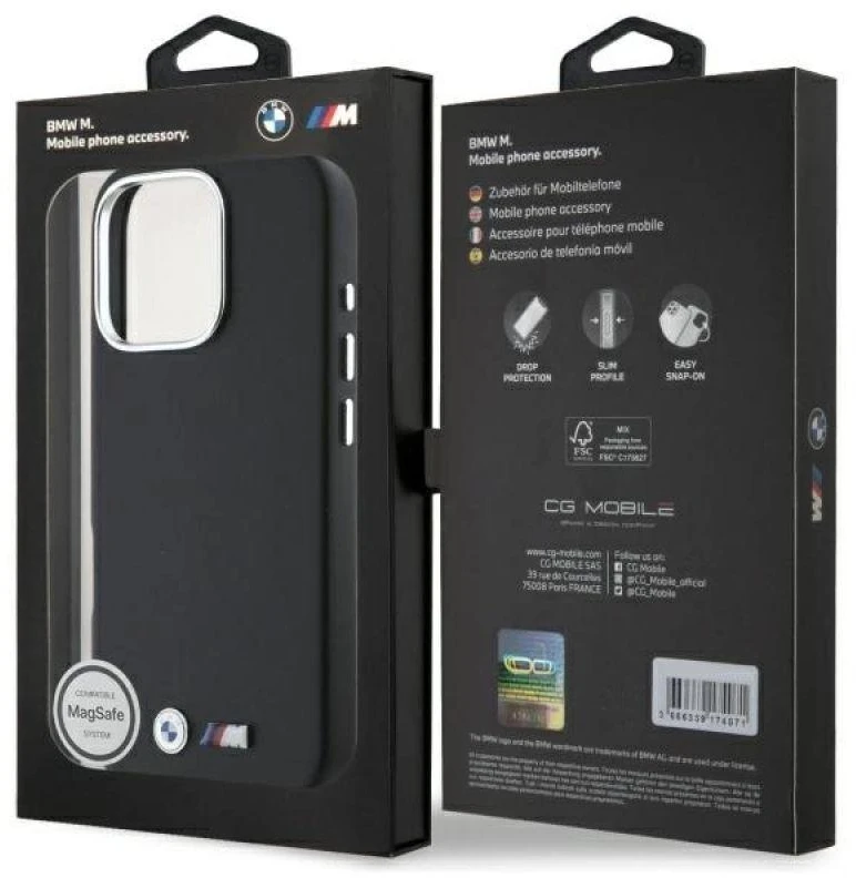 BMW BMHMP16L23 PMWK Apple iPhone 16 Pro 6.3″ juodos spalvos kietas dėklas M Smooth Full Wrapped Metal MagSafe