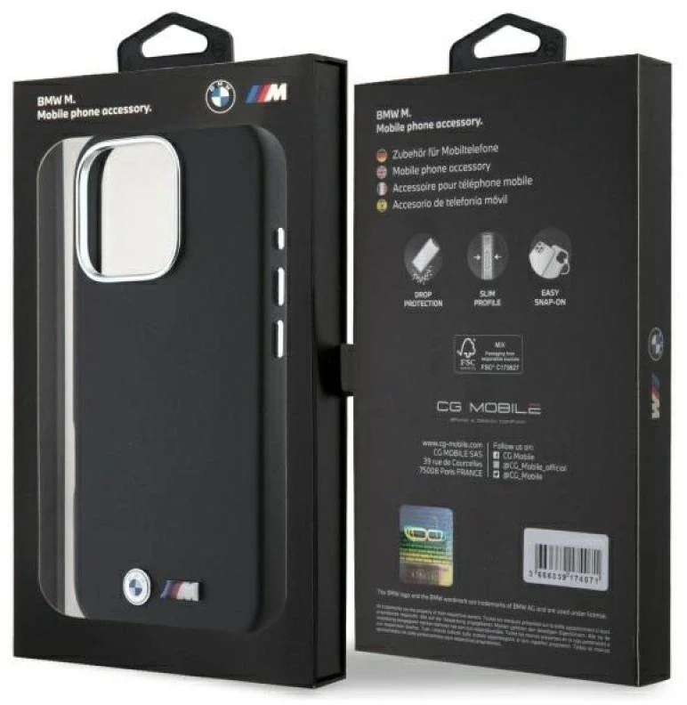BMW BMHCP16X23 PMWK Apple iPhone 16 Pro Max 6.9″ juodos spalvos kietas dėklas M Smooth Full Wrapped Metal