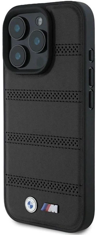 BMW BMHMP16L23 PUSPK Apple iPhone 16 Pro 6.3″ juodos spalvos kietas dėklas M Perforated And Stitched Line MagSafe