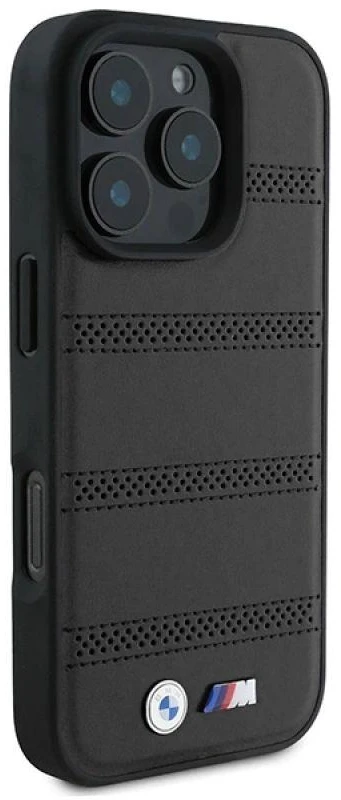 BMW BMHMP16L23 PUSPK Apple iPhone 16 Pro 6.3″ juodos spalvos kietas dėklas M Perforated And Stitched Line MagSafe
