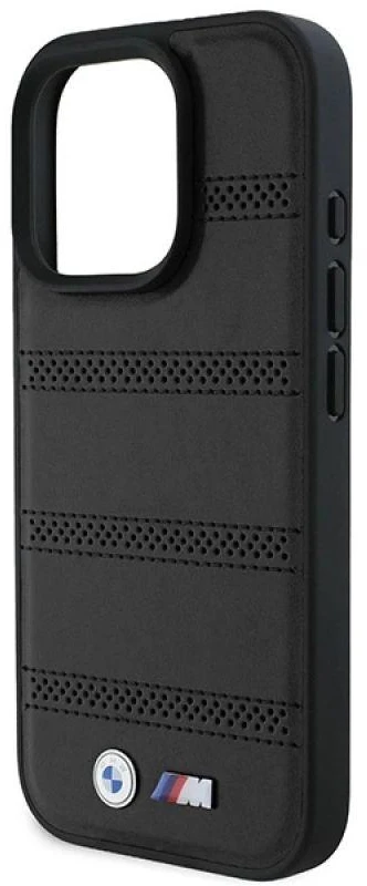 BMW BMHMP16L23 PUSPK Apple iPhone 16 Pro 6.3″ juodos spalvos kietas dėklas M Perforated And Stitched Line MagSafe