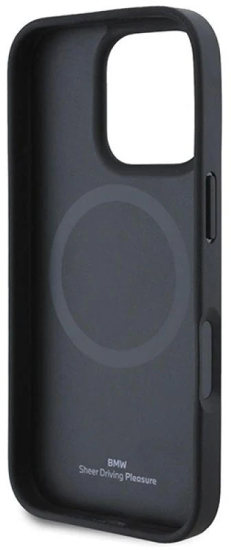 BMW BMHMP16L23 PUSPK Apple iPhone 16 Pro 6.3″ juodos spalvos kietas dėklas M Perforated And Stitched Line MagSafe