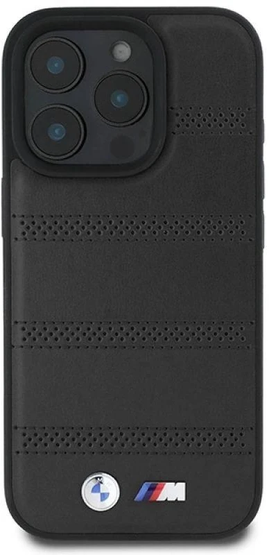 BMW BMHMP16L23 PUSPK Apple iPhone 16 Pro 6.3″ juodos spalvos kietas dėklas M Perforated And Stitched Line MagSafe