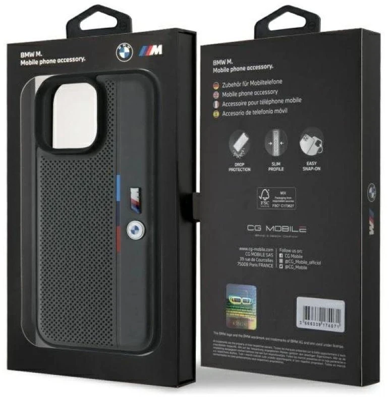 BMW BMHCP16L23 PUPVA Apple iPhone 16 Pro 6.3″ anthracite kietas dėklas M Perforated Tricolor Detail Line