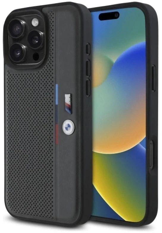 BMW BMHCP16L23 PUPVA Apple iPhone 16 Pro 6.3″ anthracite kietas dėklas M Perforated Tricolor Detail Line