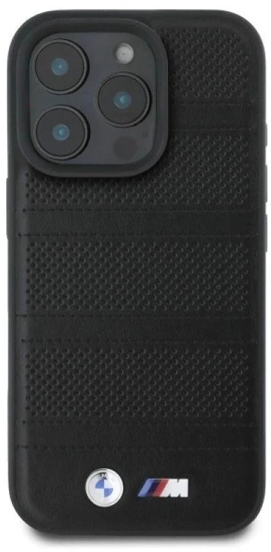 BMW BMHMP16X23 PUSPK Apple iPhone 16 Pro Max 6.9″ juodos spalvos kietas dėklas M Perforated And Stitched Line MagSafe