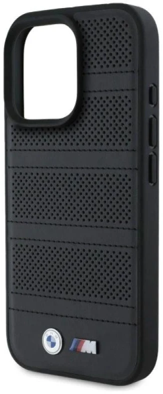 BMW BMHMP16X23 PUSPK Apple iPhone 16 Pro Max 6.9″ juodos spalvos kietas dėklas M Perforated And Stitched Line MagSafe
