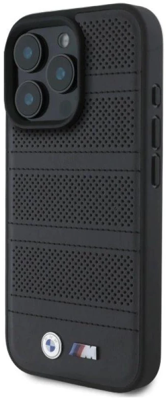 BMW BMHMP16X23 PUSPK Apple iPhone 16 Pro Max 6.9″ juodos spalvos kietas dėklas M Perforated And Stitched Line MagSafe