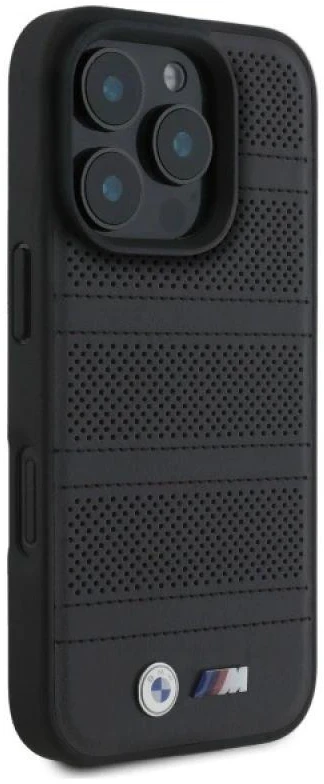 BMW BMHMP16X23 PUSPK Apple iPhone 16 Pro Max 6.9″ juodos spalvos kietas dėklas M Perforated And Stitched Line MagSafe