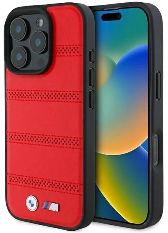 BMW BMHMP16L23 PUSPR Apple iPhone 16 Pro 6.3″ red kietas dėklas M Perforated And Stitched Line MagSafe