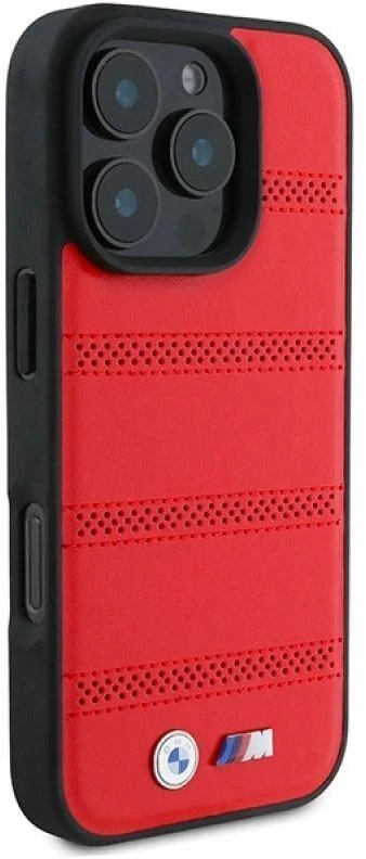 BMW BMHMP16L23 PUSPR Apple iPhone 16 Pro 6.3″ red kietas dėklas M Perforated And Stitched Line MagSafe