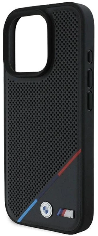 BMW BMHMP16L23 PUPDK Apple iPhone 16 Pro 6.3″ juodos spalvos kietas dėklas M Perforated Tricolor Line MagSafe
